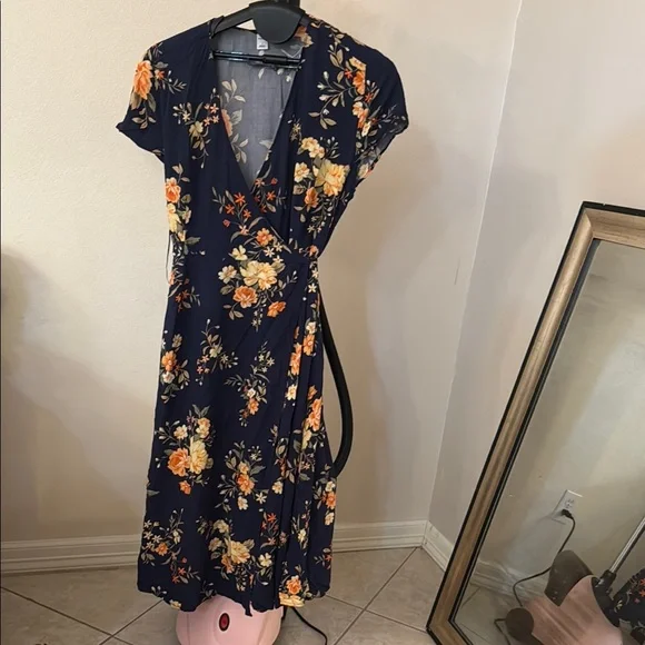 blue and yellow wrap dress Awoorin Royal-Blue and Yellow Wrap Midi Dress